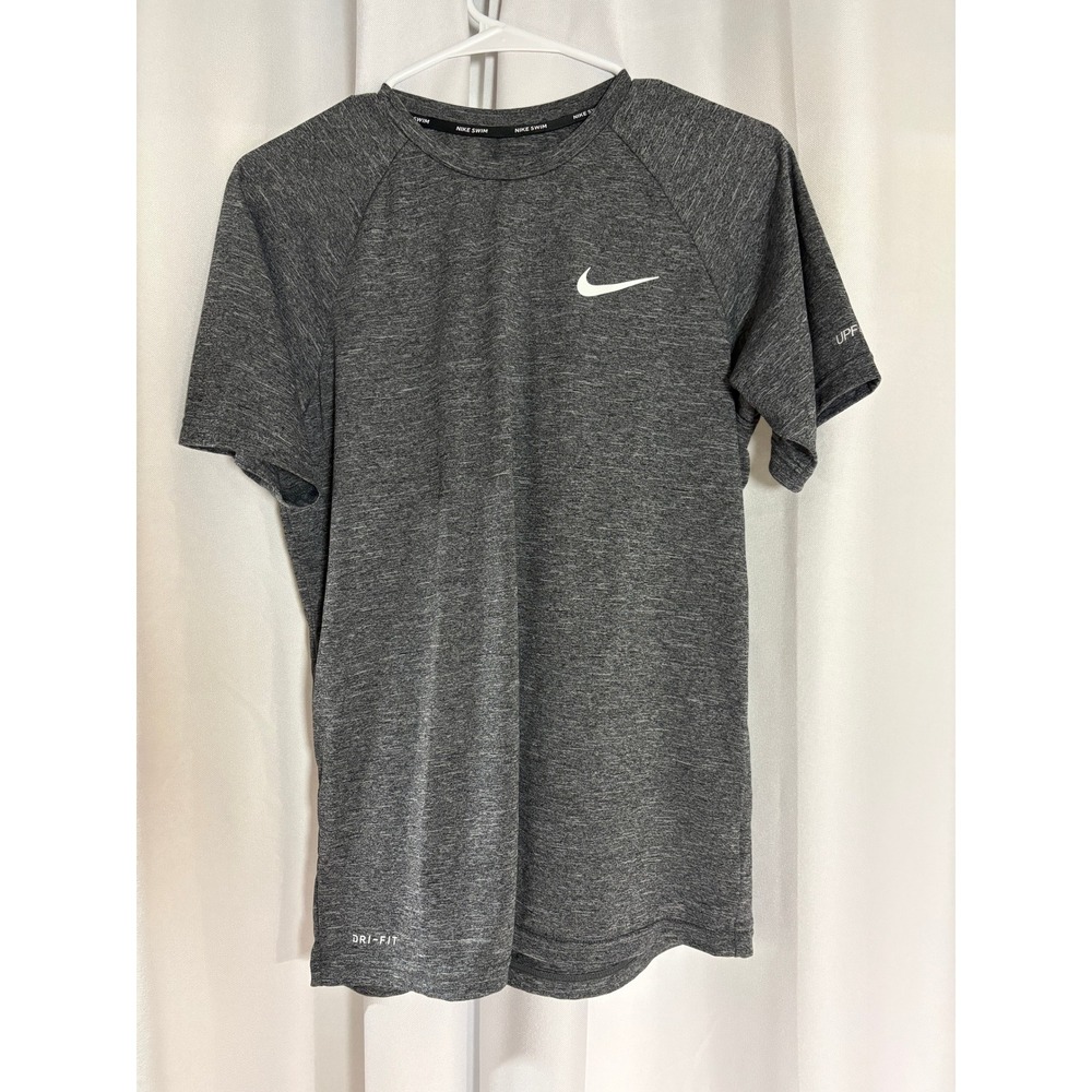 Nike Swim Mens Dri-FIT UPF 40+ Rash Guard Heathered Grey Short Sleeve Shirt S